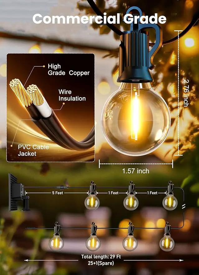 Brightown Solar String Lights Outdoor Waterproof with Remote & USB Port, 29FT Solar Patio Lights with 25+1 LED Shatterproof Bulbs, 3 Light Modes, Dimmable Hanging Light for Camping Backyard Garden by GreenHaven Gardens