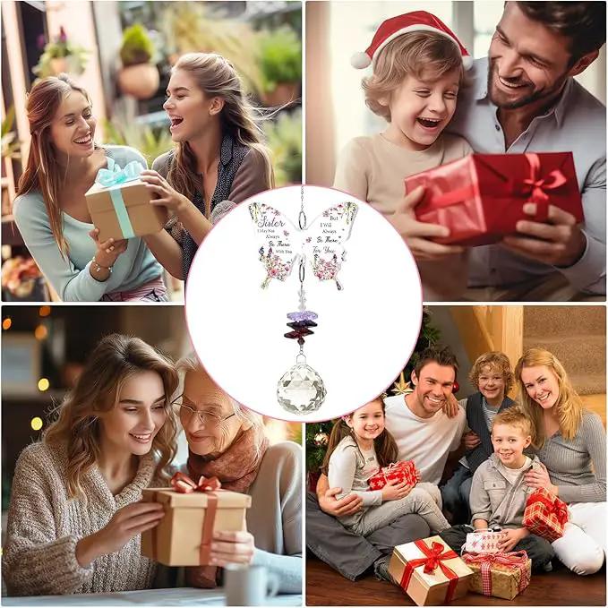 Sister Gifts, Valentines Day Gifts for Sister, Gifts for Sister Crystal Suncatcher, Mother's Day Birthday for Sister, to My Sister Gifts Hanging Butterfly Crystal Suncatcher Ornament by GreenHaven Gardens
