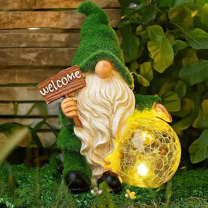 Gnome Garden Statue Figurine Decor with Solar Lights, Outdoor Garden Succulent Ornaments Waterproof Decoration for Outside Patio Yard Lawn Decor by GreenHaven Gardens