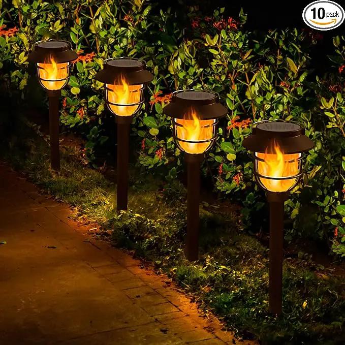 10 Pack Solar Pathway Lights Outdoor - Bright Solar Powered Garden Lights with Flickering Flame, Auto On/Off Waterproof Path Lights Decorative, Landscape Lighting for Yard Patio Walkway Driveway by GreenHaven Gardens