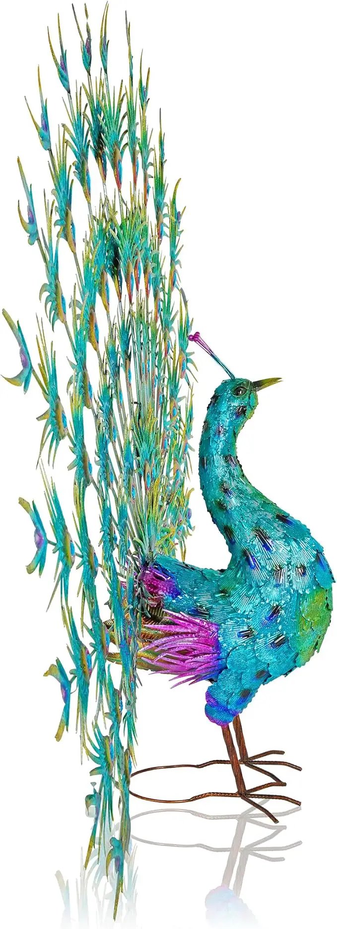 Alpine Corporation HEH376 Jumbo Sized Iron Majestic Peacock Decor, Elegant Garden & Patio Bird Statue, 55" H, Green by GreenHaven Gardens