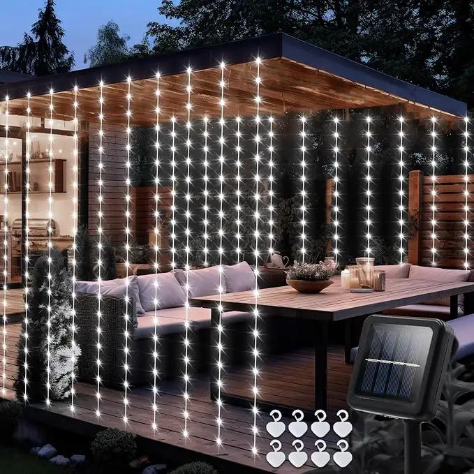 echosari Christmas Curtain Lights Solar Powered 7.9ft x 6ft 144 LED Outdoor Curtain Lights Waterproof with Timer 8 Modes for Christmas Garden Patio Fence Wedding Wall Window Gazebo Decor Cool White by GreenHaven Gardens