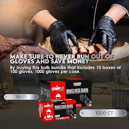 Heavy Duty 6 Mil Black Nitrile Gloves - Disposable, Latex & Powder Free | Mechanic, Food Prep & Tattoo | Rubber Gloves for Cooking, Cleaning & Household | Pack of (100) by GreenHaven Gardens