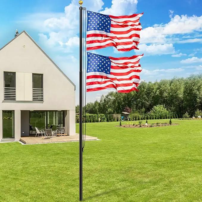 Flag Pole for Outside in Ground, 20FT Sectional Extra Thick Flagpole Kit, Heavy Duty Aluminum Outdoor Flag Poles with 3x5 American Flag for Yard, Garden, Residential or Commercial, Black by GreenHaven Gardens