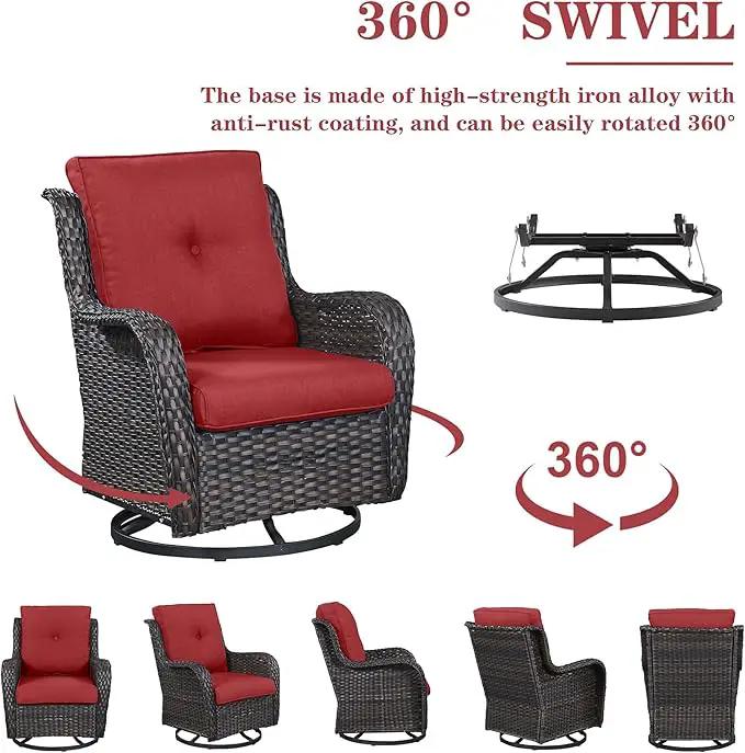 5 Pieces Patio Furniture Sets Wicker Outdoor Furniture, Rattan Patio Swivel Glider Chairs with 2 Ottoman and Glass Side Table by GreenHaven Gardens