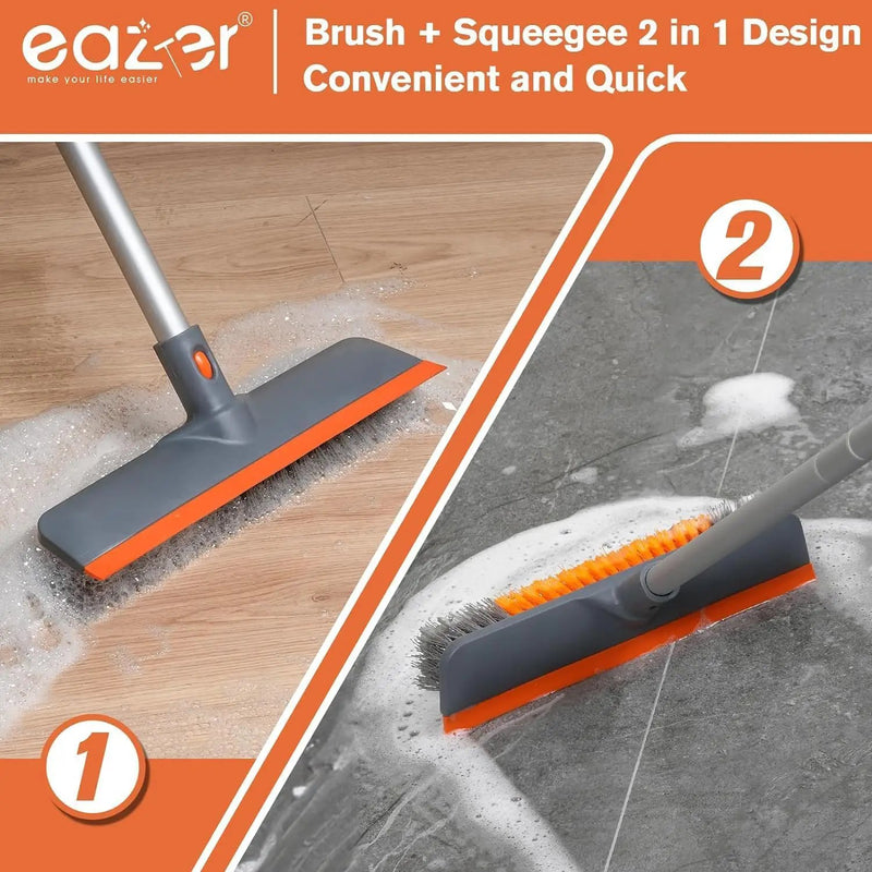 Eazer Floor Scrubber Brush, 2-in-1 Deck Scrubber Brush with Long Handle, Soft & Hard Bristle Brush for Cleaning Concrete, Squeegee Broom for Floor,Bathroom Garage,Kitchen,Wall,Tile and Swimming Pool by GreenHaven Gardens