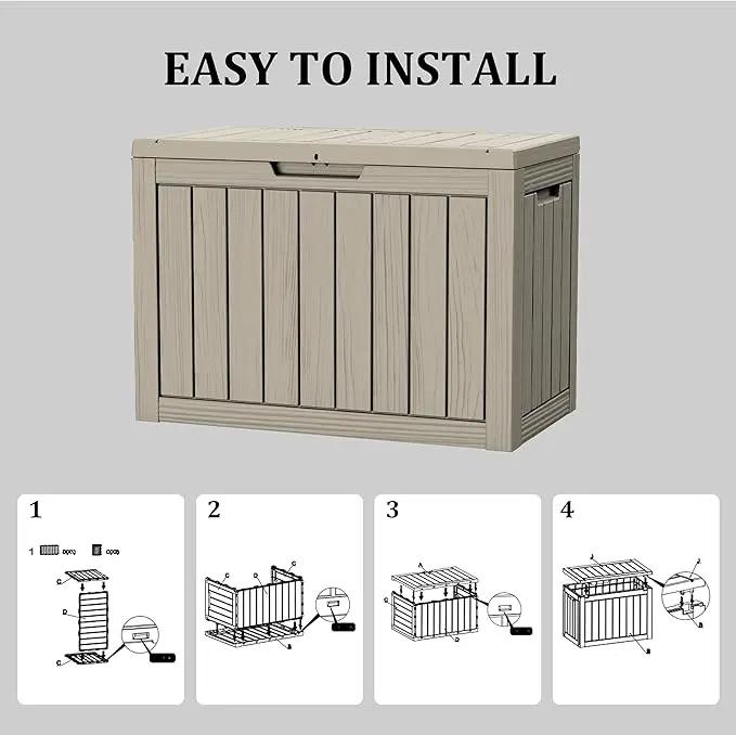 45 Gallon Patio Storage Box - Waterproof Deck Box for Outdoor Toys, Space-Saving Resin Chest with Lock for Cushions & Pool Gear, UV-Resistant, Ash Grey by GreenHaven Gardens