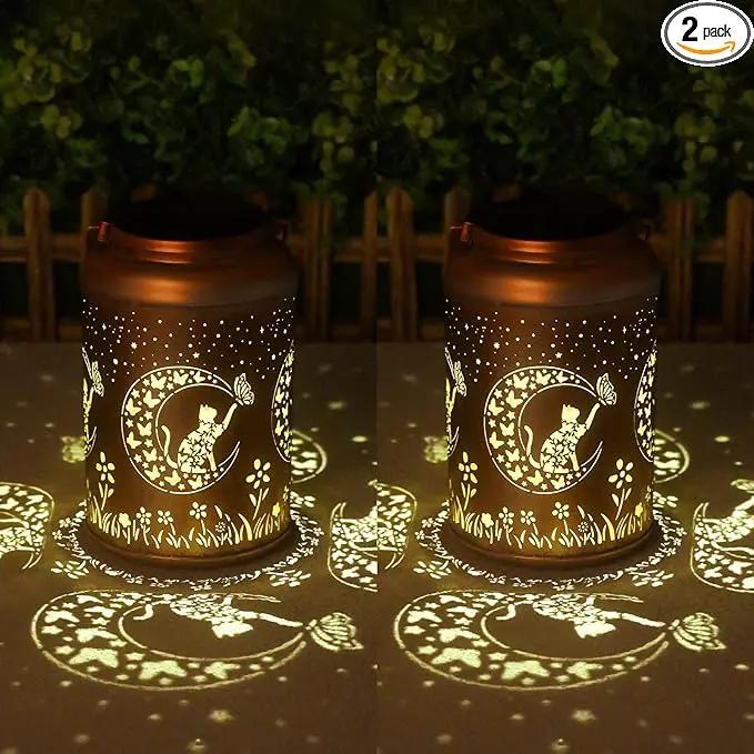 Solar Lanterns Outdoor Waterproof - 2 Pack Cat Garden Decor Birthday Gifts for Women Mom Grandma Hanging Solar Lights Metal Solar Lantern for Outside, Patio, Outdoor, Yard, Backyard, Porch by GreenHaven Gardens