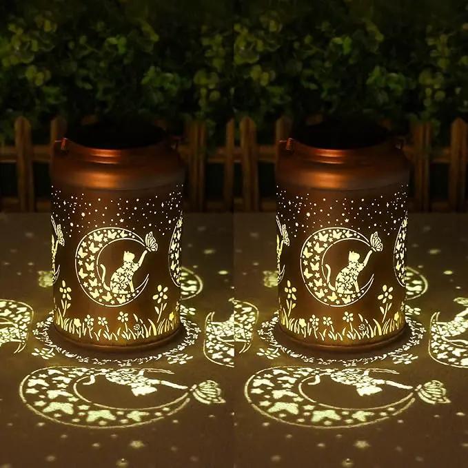Solar Lanterns Outdoor Waterproof - 2 Pack Cat Garden Decor Birthday Gifts for Women Mom Grandma Hanging Solar Lights Metal Solar Lantern for Outside, Patio, Outdoor, Yard, Backyard, Porch by GreenHaven Gardens