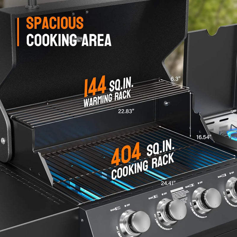 ROVSUN 4 Burner Propane Gas Grill with Side Burner, 58,000BTU BBQ Grills with Enameled Cast Iron Grates, Shelf & Cabinet for Outdoor Garden Patio Backyard Barbecue Cooking by GreenHaven Gardens