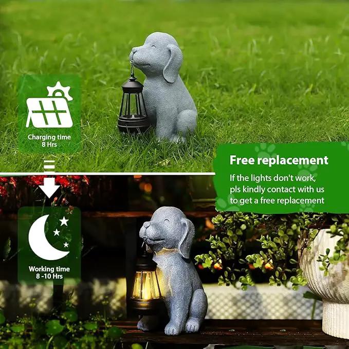 Solar Dog Statues for Garden Decorations Solar Garden Statues for Patio, Balcony, Yard Ornament Unique Housewarming Gifts Figurine Lights, Gray by GreenHaven Gardens