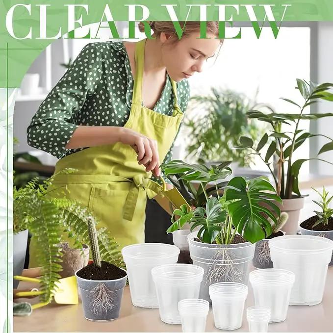 Vesici Large Size Clear Nursery Pots Variety Pack Plant Pots with Drainage Holes Planters for Indoor Plants Flexible Transparent Plastic Plant Bottle Succulents(24 Pcs,3/4/5/6/7/8/9/10 Inch) by GreenHaven Gardens
