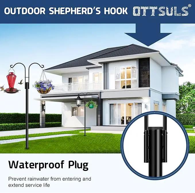 Ottsuls Bird Feeder Pole, 2 Pack 76 INCH Double Shepherds Hooks for Outdoor, Garden Pole with 5 Base Prongs Heavy Duty Planter Hooks for Hanging Plant Baskets, Lantern, Hummingbird Feeder by GreenHaven Gardens