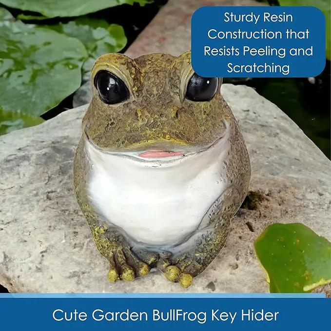 Stocky Frog Decorative Garden Statue and Key Hider - Hides a Secret Extra Hidden Key Outside in Garden, Yard or Porch by GreenHaven Gardens