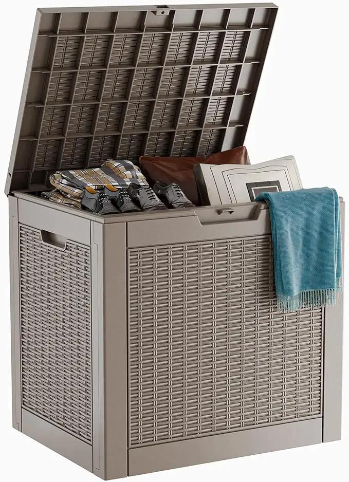 30 Gallon Resin Deck Box, Lockable Patio Outdoor Storage Box for Furniture, Garden Tools and Tools Storage, Waterproof Outside Storage Boxes - Grey by GreenHaven Gardens