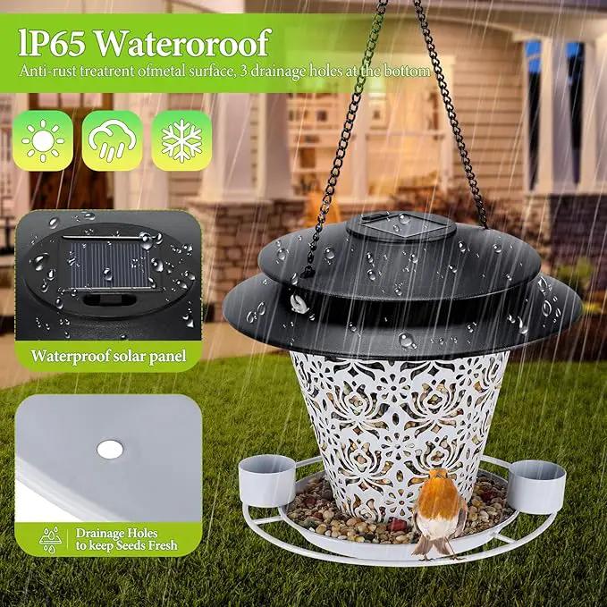 Solar Bird Feeders for Outside Hanging Metal Wild Bird Feeder Solar Lanterns Outdoor Waterproof Garden Decor for Yard White by GreenHaven Gardens