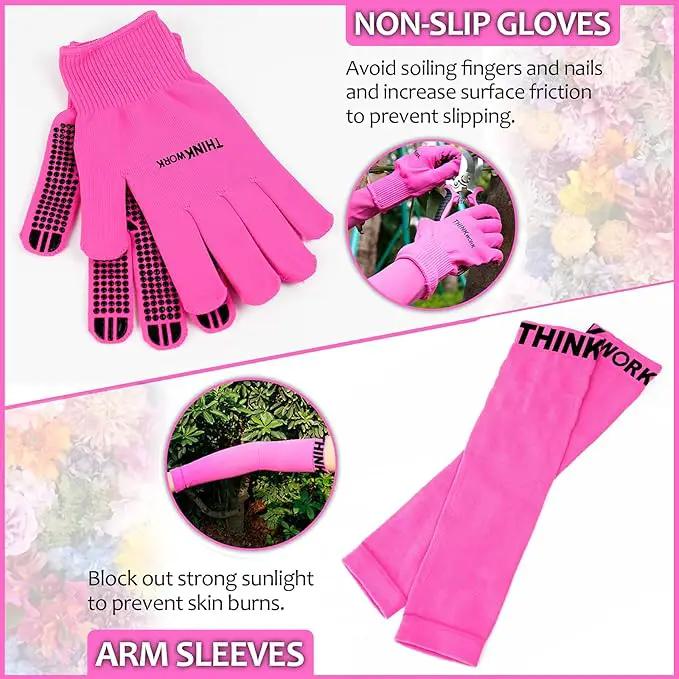 THINKWORK Pink Garden Tools, Gardening Gifts for Women, with 2 in 1 Detachable Storage Bag, Trowel, Transplanter, Rake, Weeder, Cultivator, Purning Shears and 3 Additional Protection Tools by GreenHaven Gardens