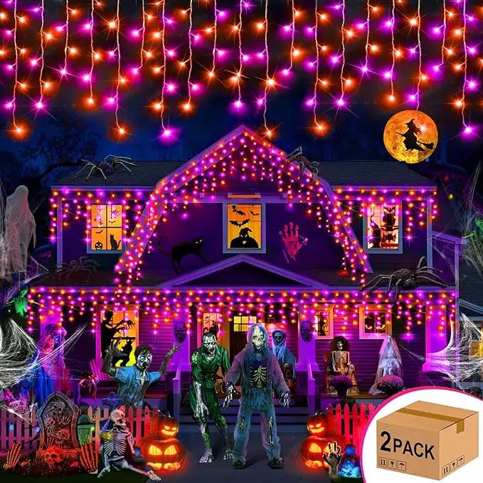 Hezbjiti 2Pack Total 800LED Halloween Lights Purple Orange Icicle Lights 32.8FT Halloween String Lights Outdoor Decoration 8 Modes 75 Drops Fairy Lights for Eaves Party Yard Garden Halloween Decor by GreenHaven Gardens