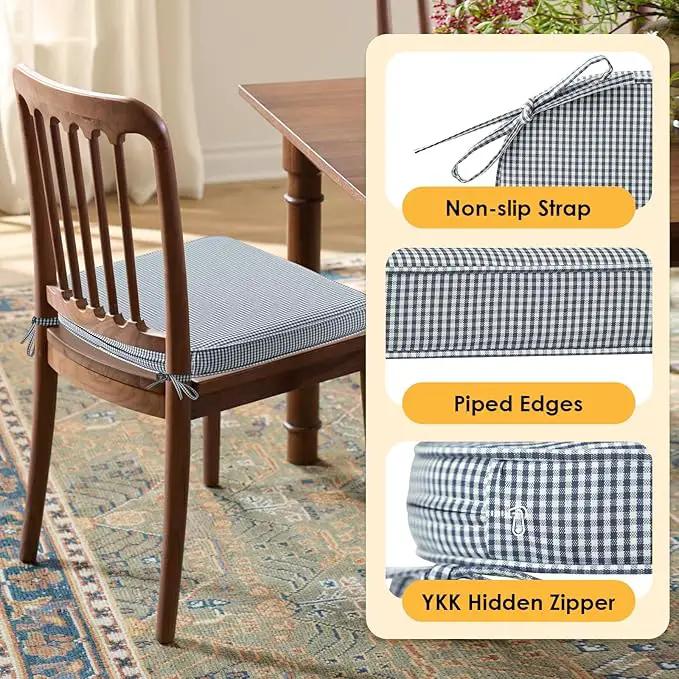 Outdoor Round Corner Seat Cushion, 17"x16"x2", Set of 4, Non Slip Seat Cushion Pads with Removable Cover for Patio Furniture, Garden Yard Lawn, Black White Mini Check by GreenHaven Gardens