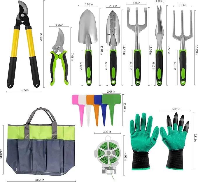 41-Piece Premium Gardening Tool Set, Stainless Steel Heavy Duty Gardening Tool Kit, with Non-Slip Rubber Grip, Storage Tote Bag, Outdoor Hand Tools, Ideal Gardening Gifts for All (Green/Grey) by GreenHaven Gardens