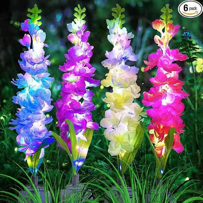 Solar Garden Lights, 6 Pack 20 LEDs Solar Delphinium Flowers Lights Gifts for Mom Grandma Women, Waterproof Solar Outdoor Lights Two Lighting Modes for Wedding Garden Yard Patio Decor by GreenHaven Gardens
