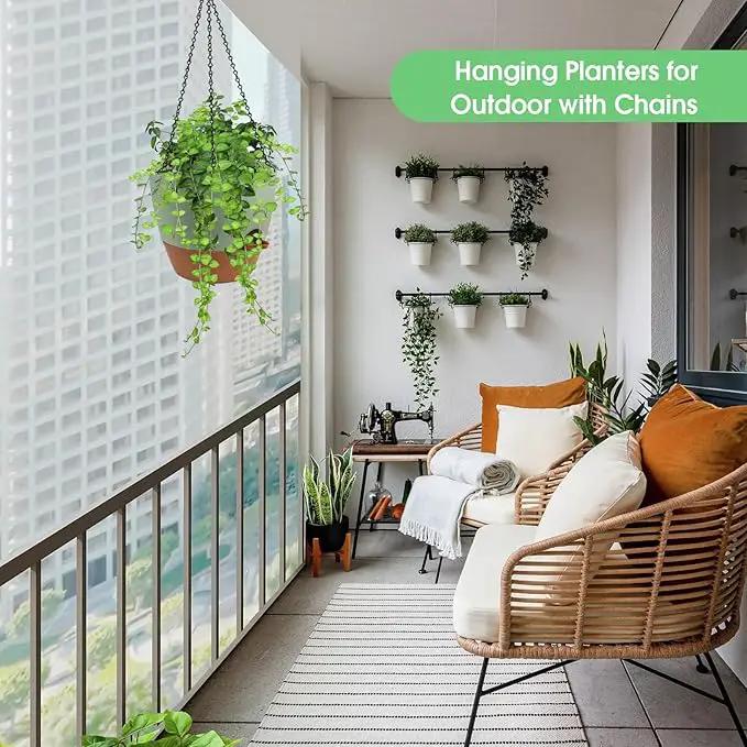 Hanging Planters for Indoor Outdoor Plants, 2 Pack Self Watering Hanging Pot with Drainage Holes, Removable Tray & 2 Kinds of Plant Hangers, 10'' Hanging Flower Pots for Home Garden Decor, Green by GreenHaven Gardens