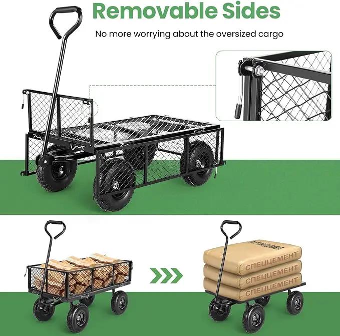 Homdox MAX 880LB Garden Cart, Heavy Duty Garden Wagon, Mesh Foldable Garden Cart, Pullable Gardens Wagon with 180° Rotating Handle, Collapsible Garden Carts for Yard Beach Farm, Black with Bag by GreenHaven Gardens