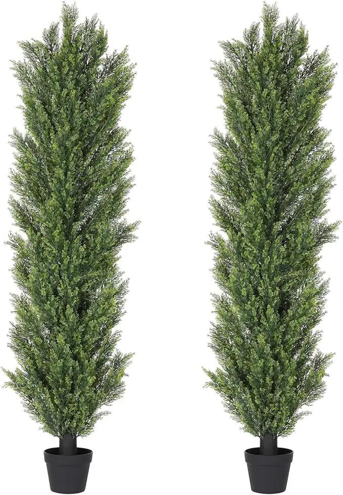 THE BLOOM TIMES 6ft Tall Topiary Trees Artificial Outdoor – UV Resistant Faux Cedar Pine Cypress Bushes and Shrubs, Fake Potted Plants for Front Porch Outside Planter Patio Decor, Set of 2 (6 Foot) by GreenHaven Gardens