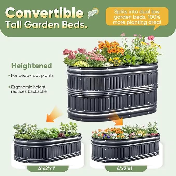 KING BIRD Raised Garden Bed Kit 2025 Upgraded Modular DIY Galvanized Planter Garden Box Outdoor for Gardening, Vegetables, Flowers, Elegant Roman Column Design, 47x24x24 in, Dark Grey by GreenHaven Gardens