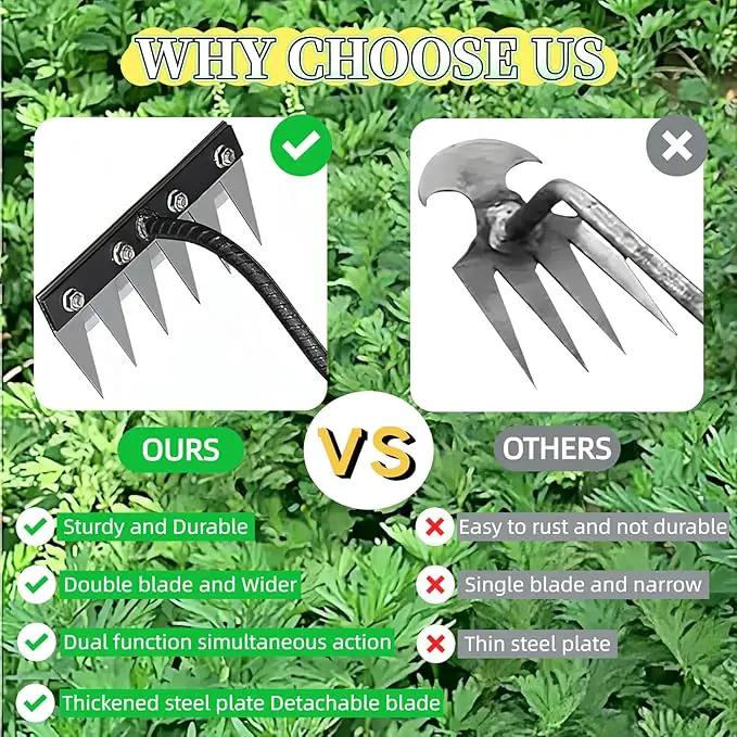 Gardenia Iron Weeding Rake, Iron Rake 2.0 for Gardening and Weeding, Detachable Double-Edged Blade Design Carbon Steel Heavy-Duty Weed Rakes,Hand Weed Puller Tools for Lawn Yard Garden Farm(7 teeths) by GreenHaven Gardens
