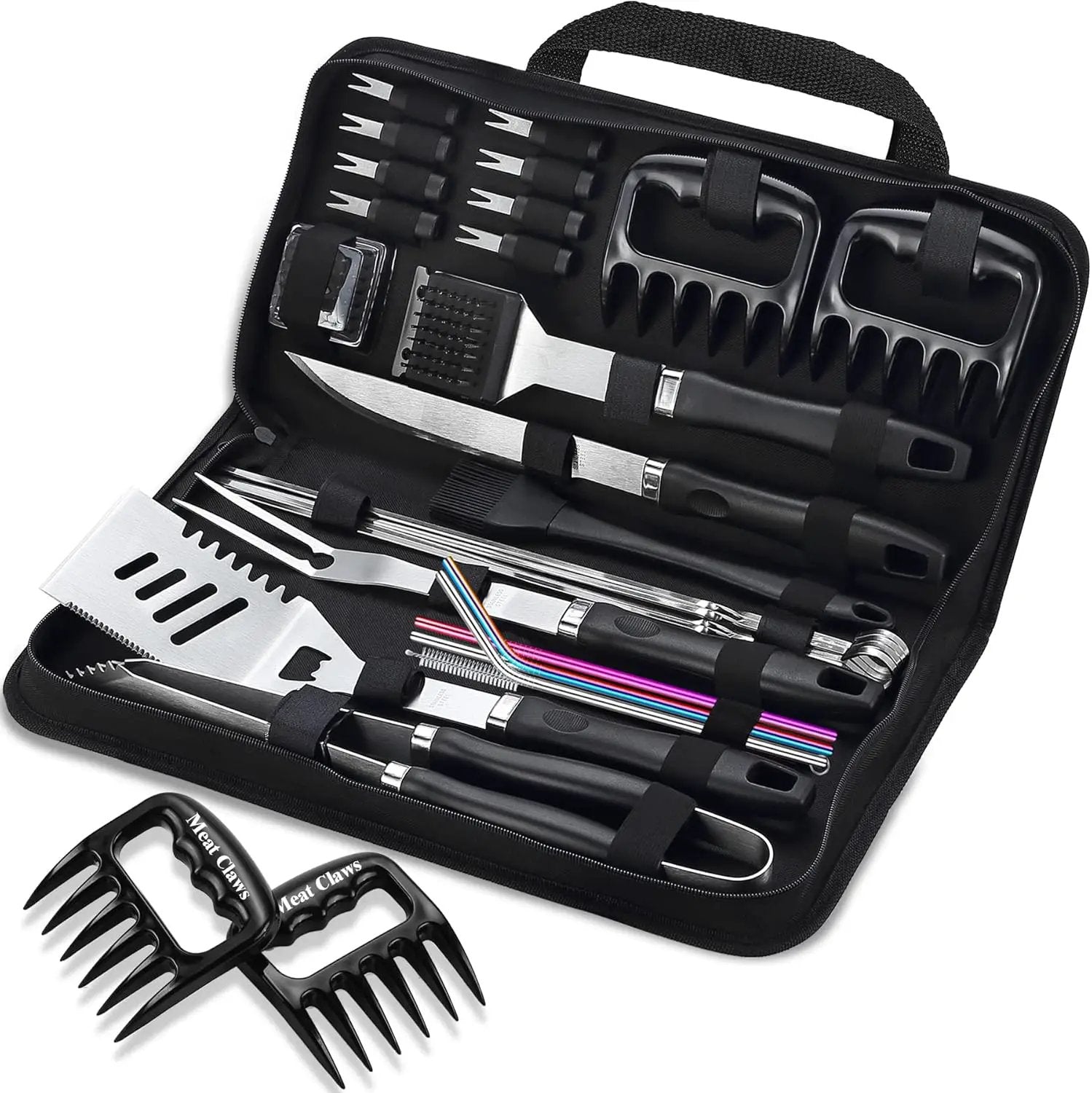 ROMANTICIST 27pcs Heavy Duty Grilling Gifts for Men Dad Fathers Day, Extra Thick BBQ Accessories Tools Set, Stainless Steel Grill Utensils Kit with Meat Claws, Carrying Bag for Outdoor Camping Black by GreenHaven Gardens
