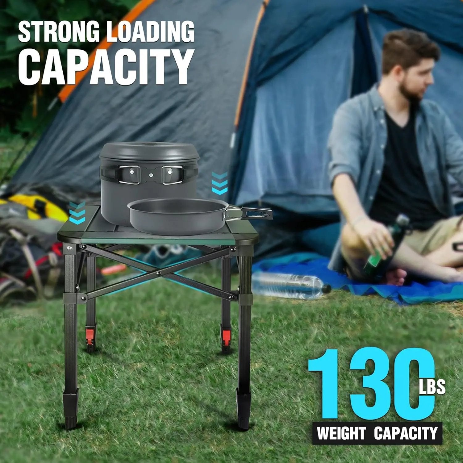 VILLEY Folding Camping Square Table with Carry Bag, Lightweight Aluminum Adjustable Square Table for Outdoor, Camping, Picnic, Backyards, BBQ (S) by GreenHaven Gardens