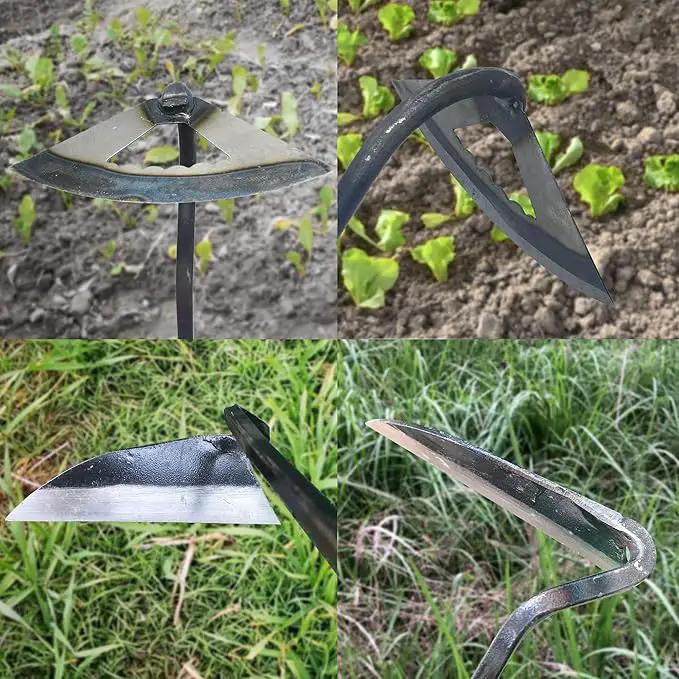 Pack of Weeding Tool Hollow Hoe and Japanese Sickle Garden Tool and a Pair of Professional Gardening Gloves - Heavy Duty Very Sharp Gardening Hand Tools for Landscaping - Nejiri Gama Hoe by GreenHaven Gardens