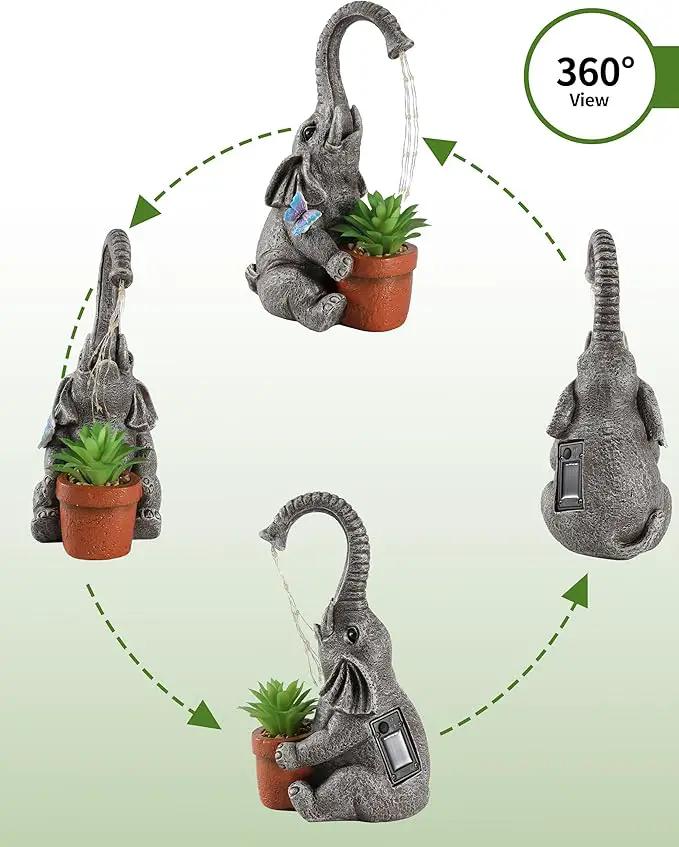 iStatue Solar Elephant Figurine with Succulent Plant Pot - 11'' Hand-Painted Lifelike Resin Lawn Ornaments Statue for Yard Art Garden Decor Gifts (Elephant) by GreenHaven Gardens