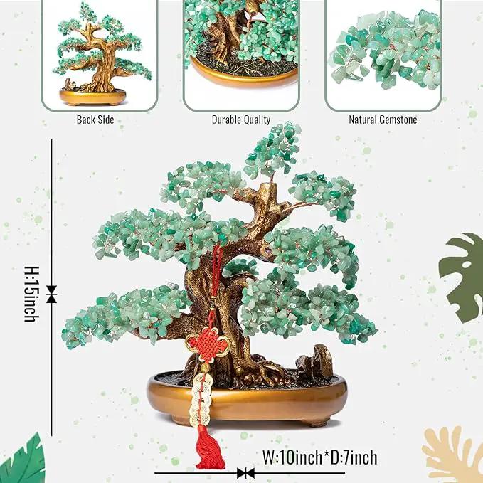 Green Aventurine Gemstone Crystal Bonsai Tree of Life Large Feng Shui Money Chakra Tree for Luck and Wealth Desk Decoration(1,251 Gem Count) by GreenHaven Gardens