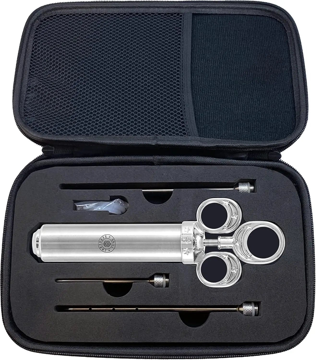 GRILL SERGEANT Professional Meat Injector, Marinade Syringe Set, Forever Guarantee, Zippered Storage & Travel Case, 304 Stainless Steel, No Aluminum, 6 Needles, 2.5 oz Capacity, 4 Cleaning Brushes by GreenHaven Gardens