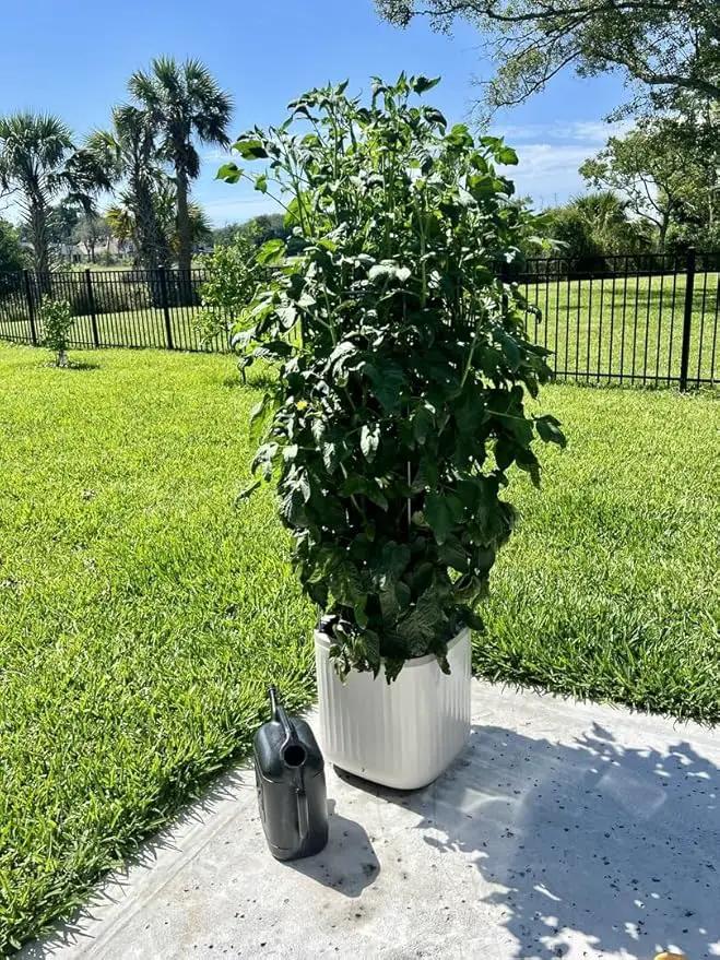 Vego garden Planters for Outdoor & Indoor Plants, Large Plant Pots with Self Watering, 15" Tall Large Plant Pots with Trellis for Flowers Plants Decor, Cream White by GreenHaven Gardens