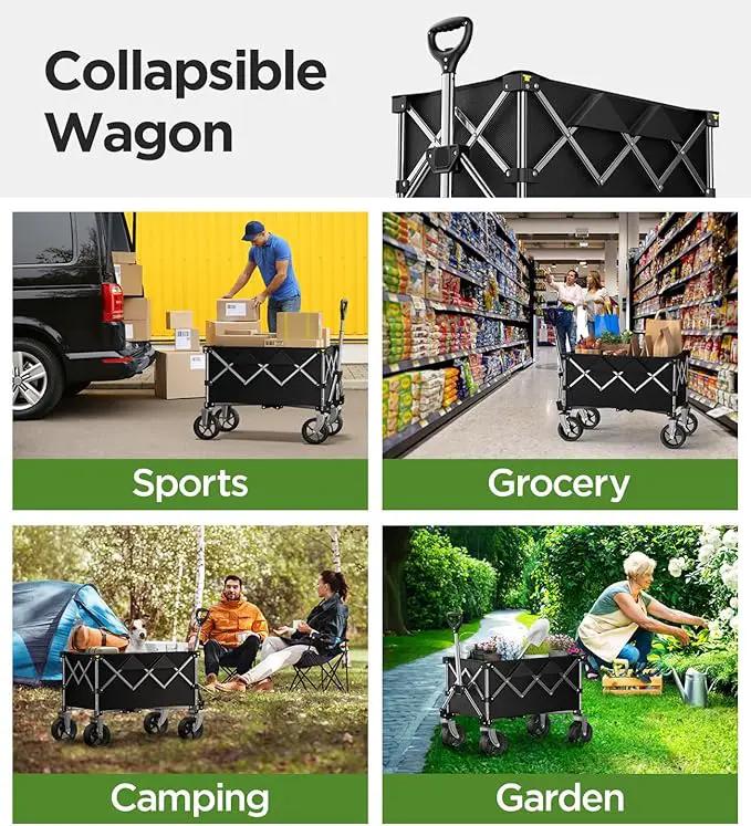 Beach Wagon,Collapsible Wagon 220lbs with Big Wheels FoldableWagon Carts,Portable Utility for Garden Grocery Sports Camping All Terrain-Black by GreenHaven Gardens