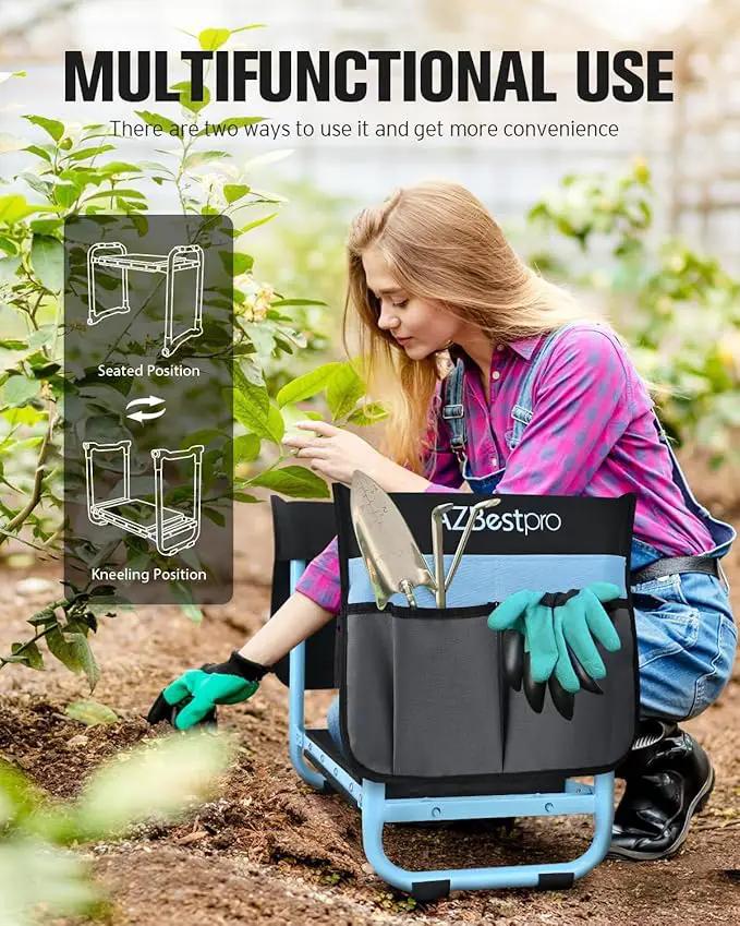 Garden Kneeler and Seat, Upgraded Foldable Heavy Duty Gardening Stool - Widened to 10" Stable Wear-Resistant Prevent Knee and Back Pain, Bench High-End 2 Large Tool Bags Gift for Men Women by GreenHaven Gardens
