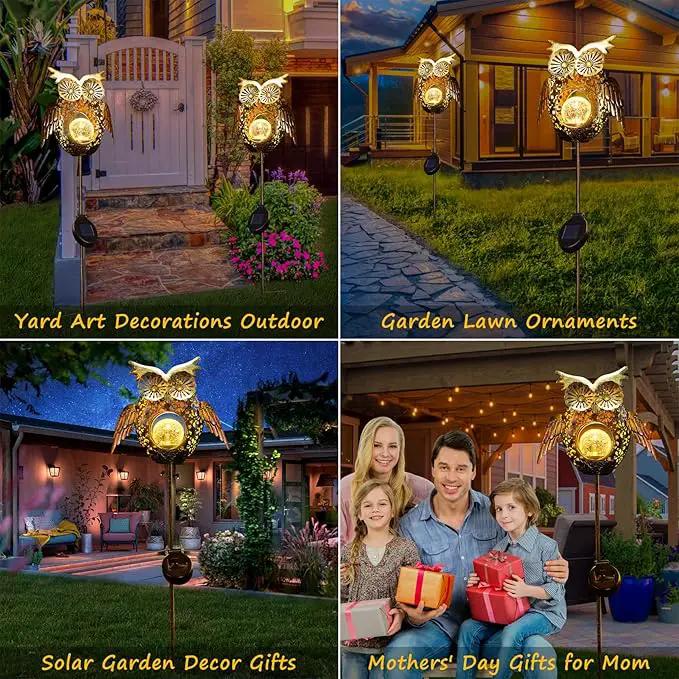 Go2garden Solar Lights Outdoor Owl Garden Gifts Women Metal Stakes Lights for Lawn Ornaments, Yard Art, Pathway, Patio Decorations,Birthday Mothers' Day Gift for Mom Dad Grandma (Bronze) by GreenHaven Gardens
