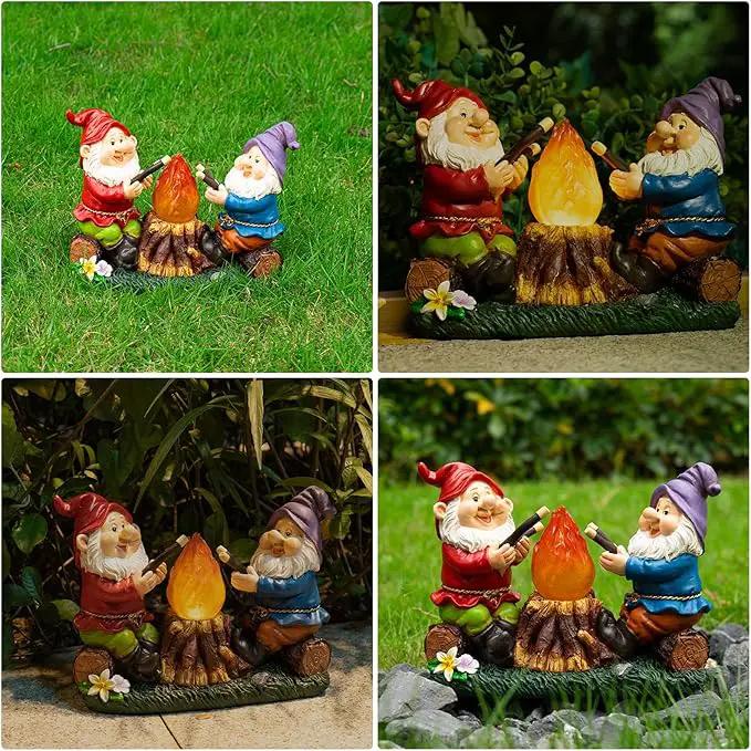 mopha Solar Garden Gnomes Statues Outdoor Christmas Flame Lights Decor, Resin Gifts Figurines Outside Decoration Ornaments Clearance Gardening Decoration by GreenHaven Gardens