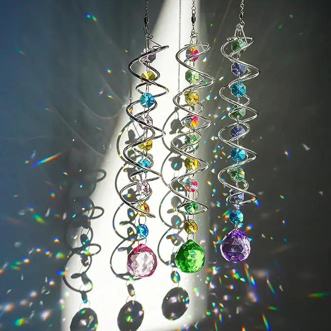 H&D HYALINE & DORA Set of 3 Crystal Sun Catcher for Window Hanging Double-Spiral Gazing Ball Spiral Tail Rainbow Maker Wind Spinners Outdoor for Garden, Patio, Porch, Christmas by GreenHaven Gardens