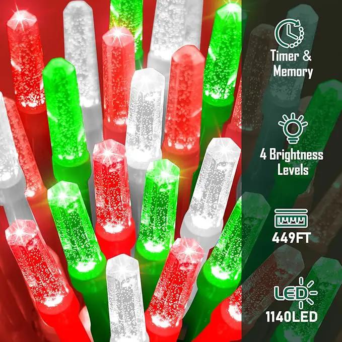 Heceltt 1140 LED 449 FT String Lights Outdoor, 8 Modes Christmas Lights Plug in, IP44 Waterproof Led String Lights with Timer and Memory for Home Party Tree Decorations (Red Green and White) by GreenHaven Gardens