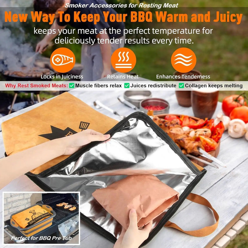 BBQ Blanket for Resting Meat,Smoker Meat Resting Blanket, Reusable Smoker Grilling Meat Insulated Resting Bag with Wide Mouth for Large Brisket/Beef/Pork Shoulders/Turkeys (BBQ Blanket 21in) by GreenHaven Gardens