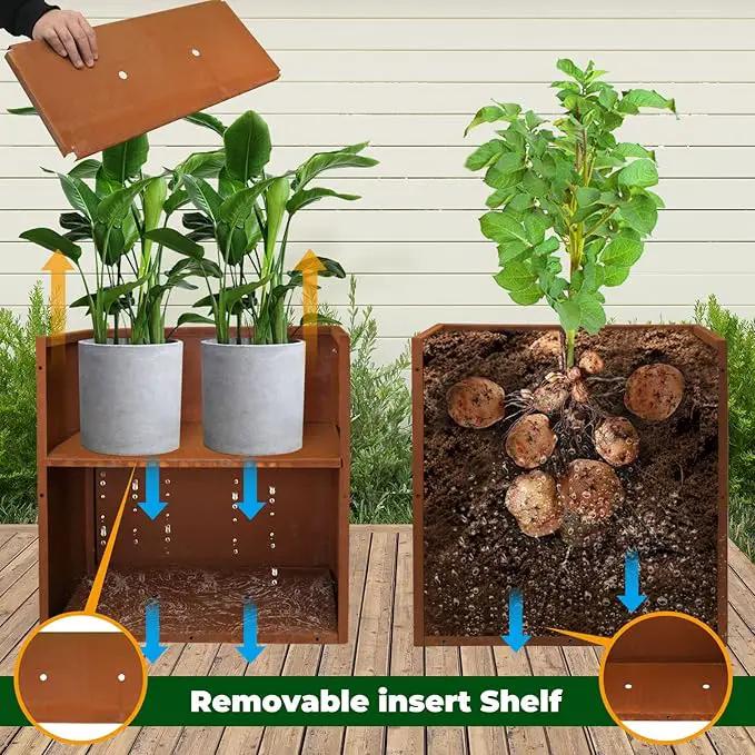 Corten Steel Metallic Heavy Planter for Outdoor Plants 24"x10"x24" Metal Planter Spliced Flower Pot with Partitions for Outside,Indoor,Garden (Corten, 24 * 10 * 24) by GreenHaven Gardens