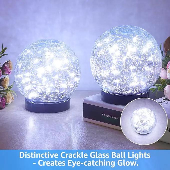 2-Pack Garden Solar Lights Outdoor, Cracked Glass Ball Light Waterproof, Decorative Solar Powered Globe Lighting Cool White for Yard Pathway by GreenHaven Gardens