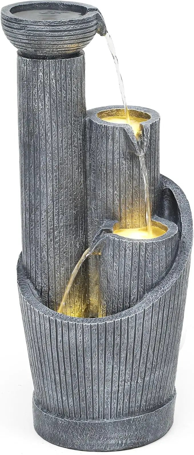 31" Modern Outdoor Water Fountain with LED Lights, 5-Tier Twist Pedestal Bowl Garden Fountain, Cascading Waterfall for Relaxing Garden, Patio, Backyard, Deck, Porch or Home Decor by GreenHaven Gardens