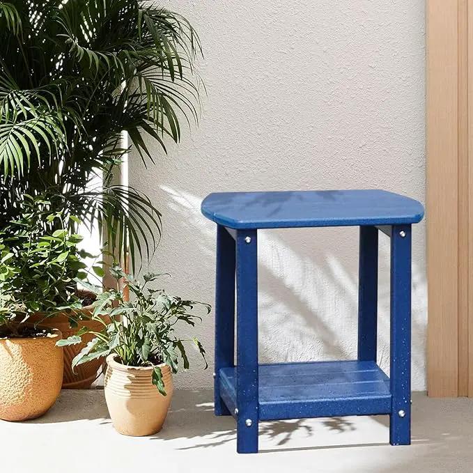 Adirondack Square Outdoor Side Table,2-Tier Storage Patio Side Table, HDPE End Tables for Backyard Pool Porch Garden Lawn(Blue) by GreenHaven Gardens
