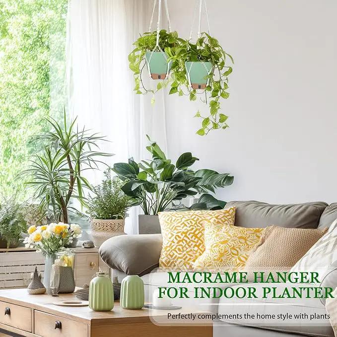 Hanging Planter for Indoor Plants 8 Inch, 2 Pack Self Watering Hanging Baskets for Plants, Hanging Flower Pots with Drainage Hole & 2 Kinds of Plant Hangers for Garden Home Decor (Green, 8 inch) by GreenHaven Gardens