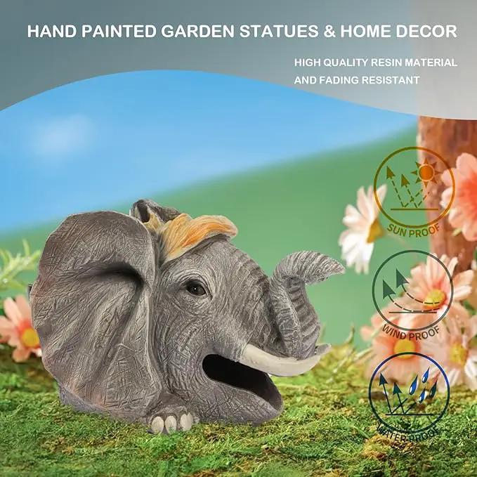 Elenon Elephant Decorative Gutter Downspout Extension Statue, Animal Gutter Guardian Rain Downspout Extender, Garden Splash Block Outdoor Sculpture for 3" × 4" Down Spouts Decor by GreenHaven Gardens